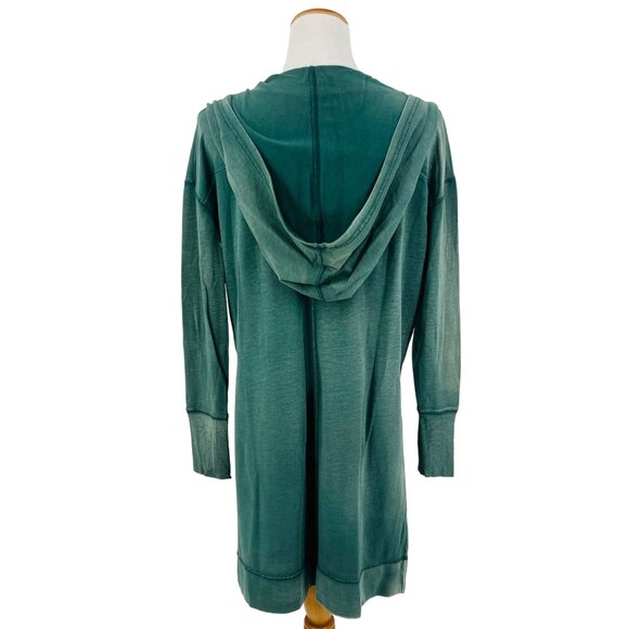 RARE Free People Green Casual Boho Oversized Plunging V-Neck Hooded Tunic Top - Picture 5 of 16